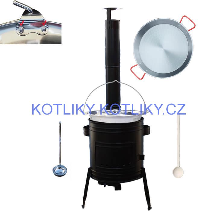 Paella ocelová pánev 38 cm s nerezovým kotlíkem 15 L (0,8 mm) a kotlinou