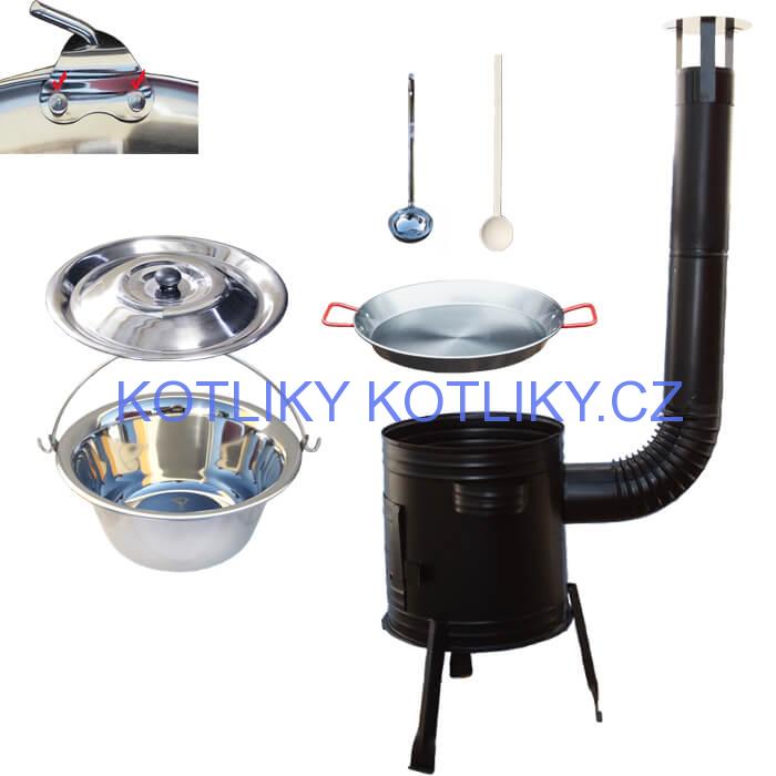 Paella ocelová pánev 38 cm s nerezovým kotlíkem 15 L (0,8 mm) a kotlinou