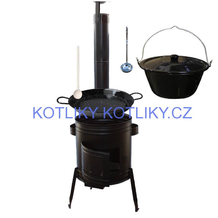 Paella smaltovaná pánev 46 cm se smaltovaným kotlíkem 25 L (1,2 mm) a kotlinou