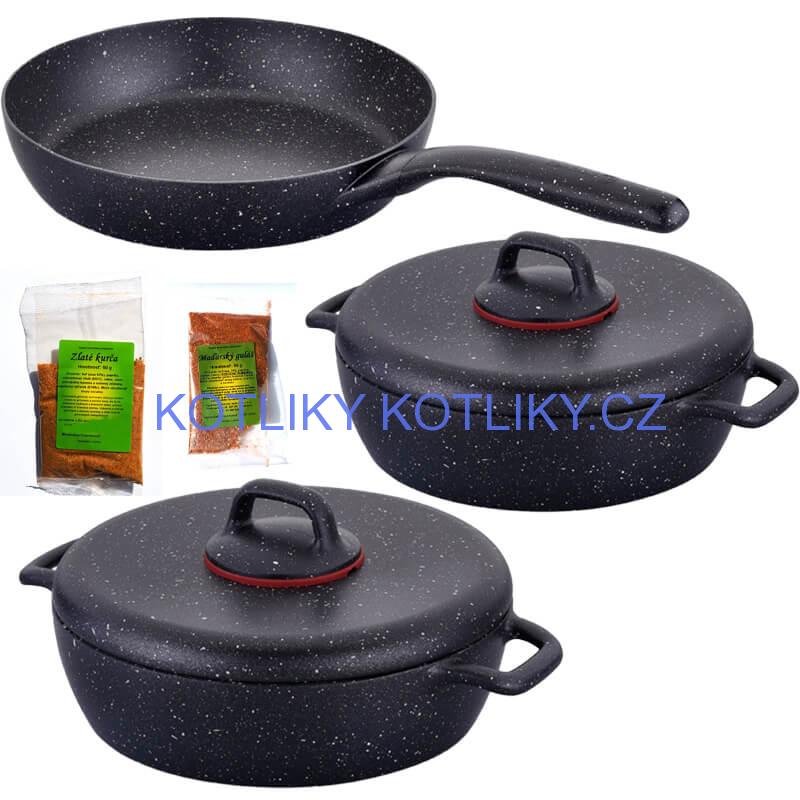 Hrnec s poklicí + pánev + pepř Classic Plus Volkanit