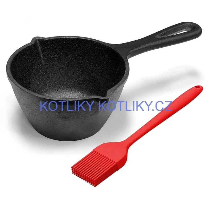 Litinový rendlík (kastrol) 0,5 l + silikonová mášlovačka