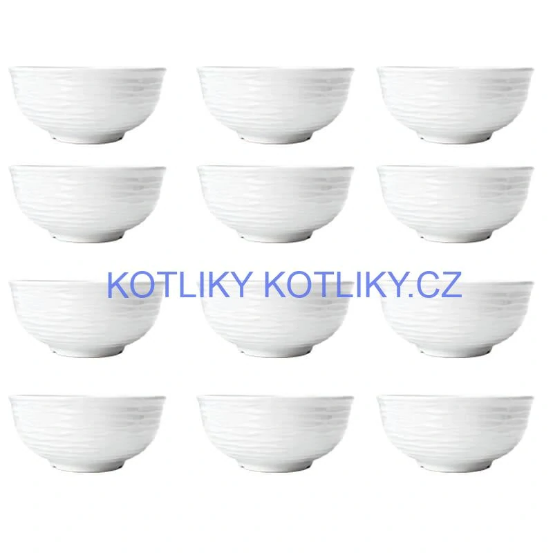 Sada 12 ks: Prémiové bílé misky s kamennou strukturou (750 ml)
