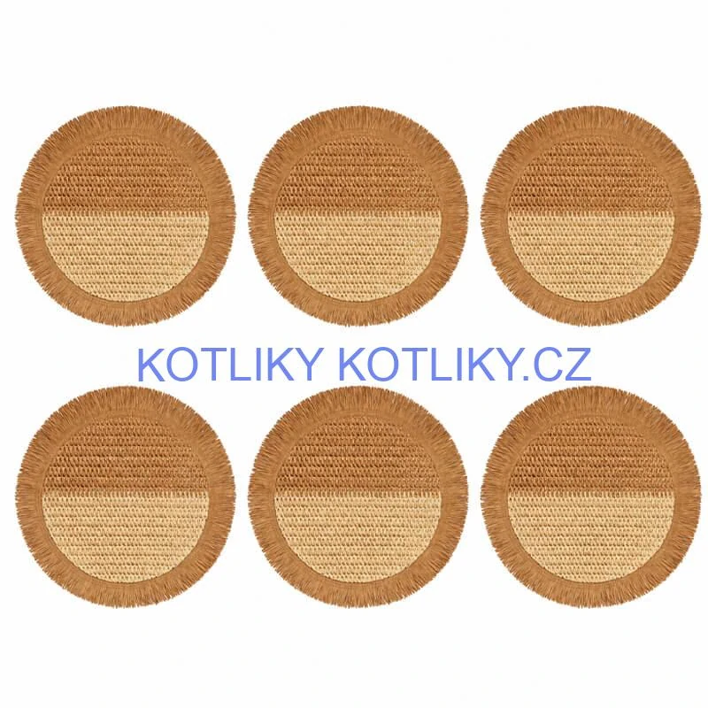 Přírodní podložky pod talíř se třásněmi 37 cm, 6 ks