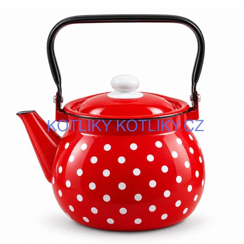 Retro smaltovaná konvice 2,5 l – červená s puntíky