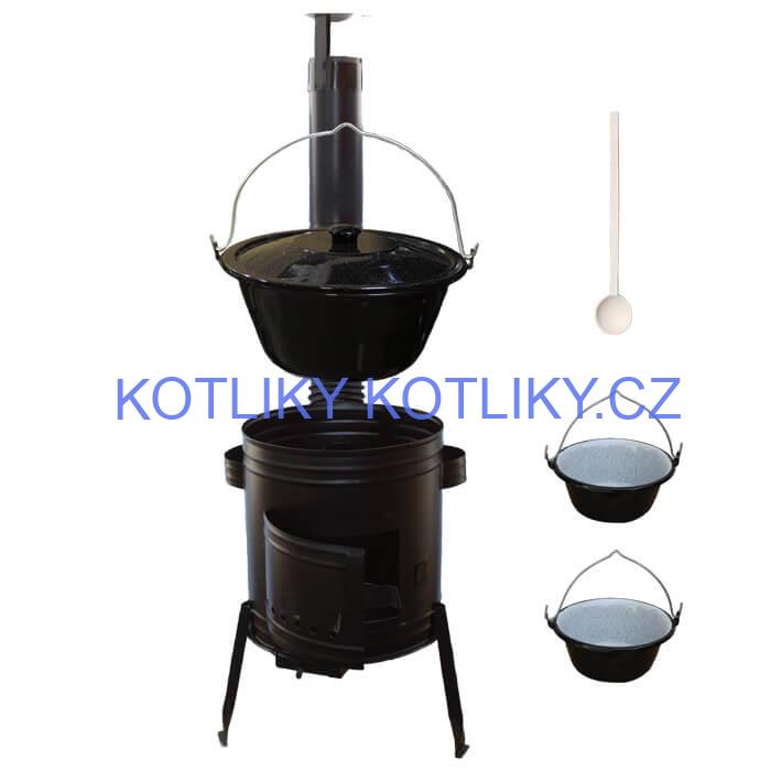 Smaltovaný kotlík 16 L (1,2 mm) + kovová kotlina 39 CLASSIC (KOV) + 2 smaltované servírovací kotlíky 0,8 L