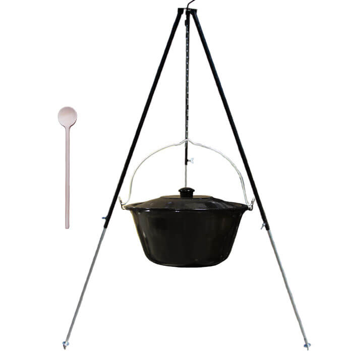 Smaltovaný kotlík 30 L + poklice + teleskopicka trojnožka 1,7 m