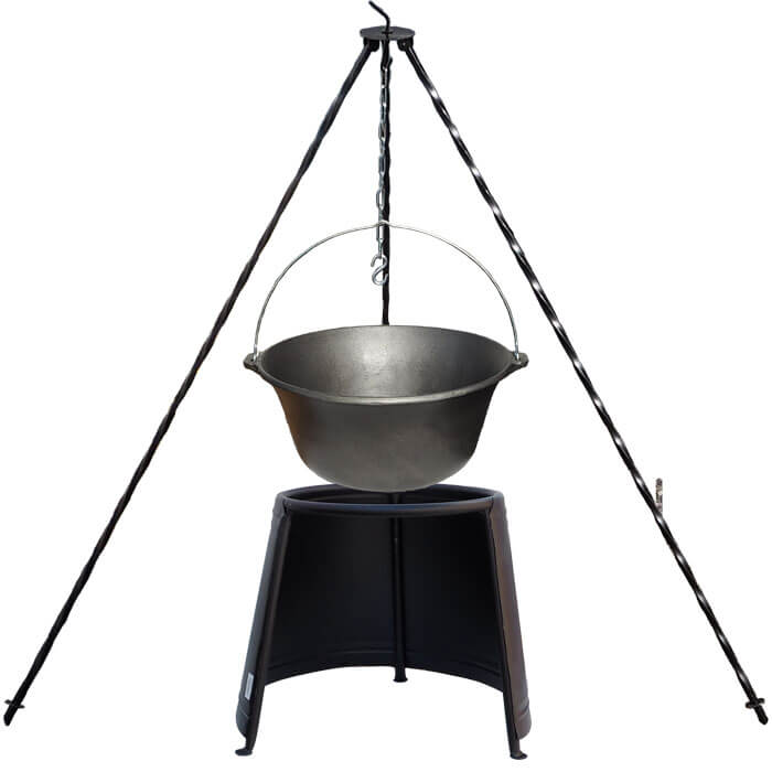 Litinový kotlík 16 L + chránič plamene 43 cm + trojnožka 1,2 m