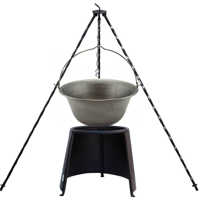 Železný kotlík 14 L (0,75 mm) + chránič plamene 37 cm + trojnožka 1,2 m