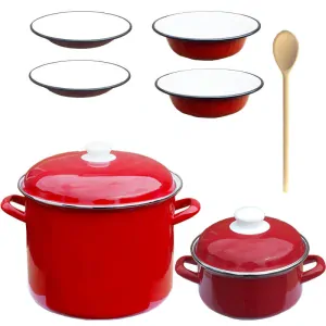 Smaltovaný hrnec s poklicí 4 l + Smaltovaný kastrol s poklicí 2 L + talíře Classic