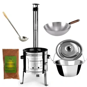 Nerezový kotlík 10 L (0,8 mm) + nerezová kotlina 31 INOX + Wok + koření 50 g