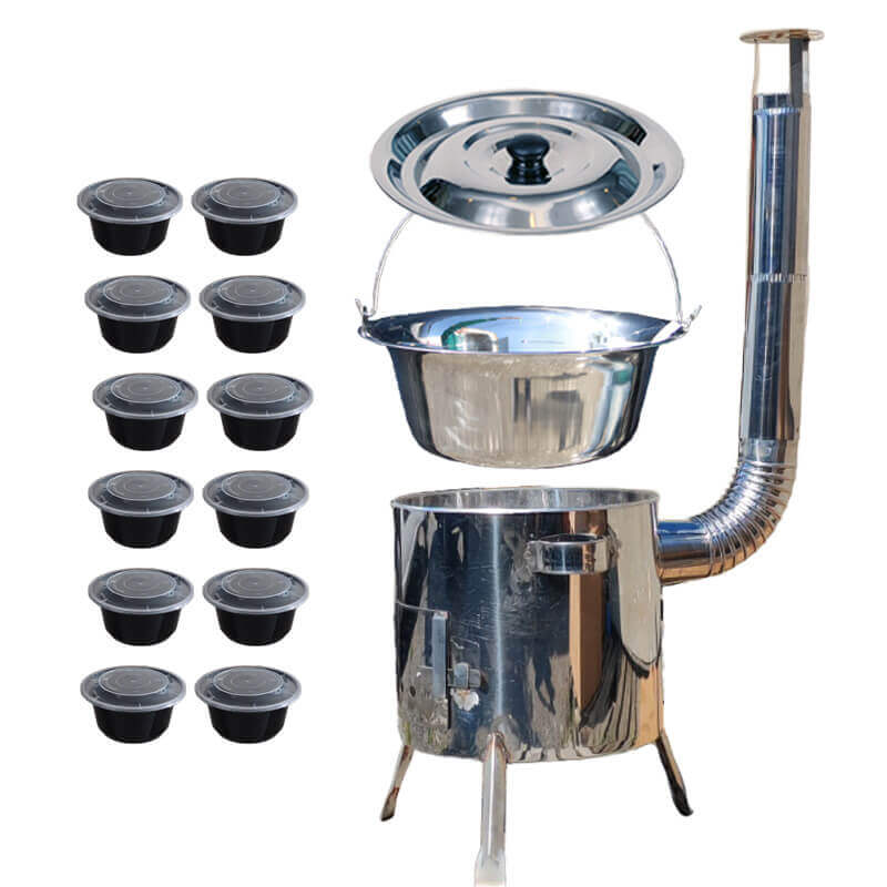 Nerezový kotlík 14 L (0,8 mm) INOX + Nerezová kotlina 36 INOX LUSTRO + misky 12 ks