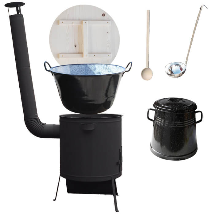 Smaltovaný kotel 100 L + žáruvzdorná kotlina 60 cm PLUS 600 + Nádoba na sádlo 10 L