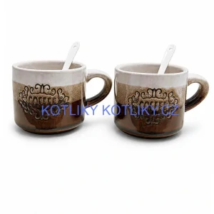 Keramické hrnky na kávu 150 ml COFFEE s lžičkami 2 ks