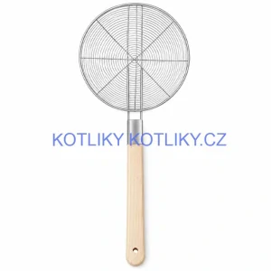 Velké nerezové sítko 22,5 cm s dřevěnou rukojetí – délka 56,5 cm