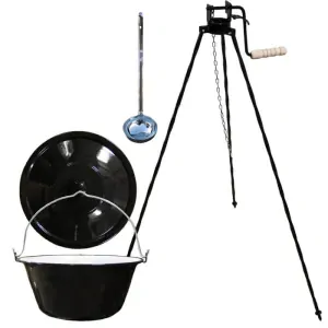 Smaltovaný kotlík 25 L + poklice + stojan s kladkou VAR