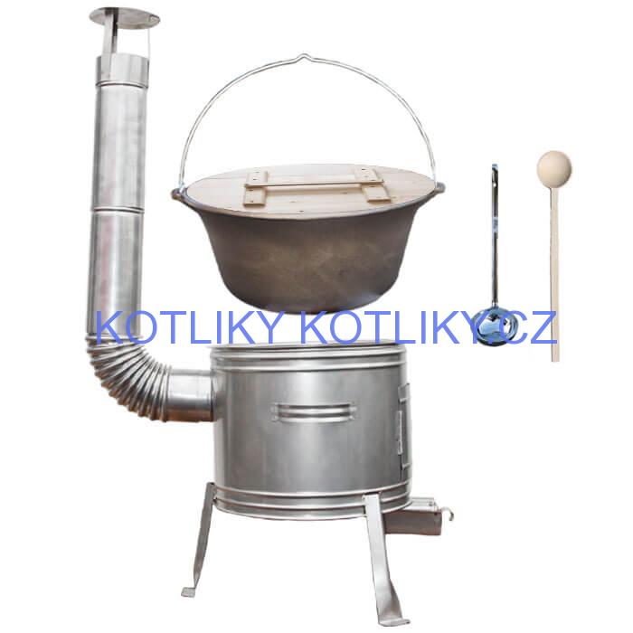 Litinový kotlík 22 L (0,8 cm) + nerezová kotlina 45 cm + vařečka a naběračka TOPLUX