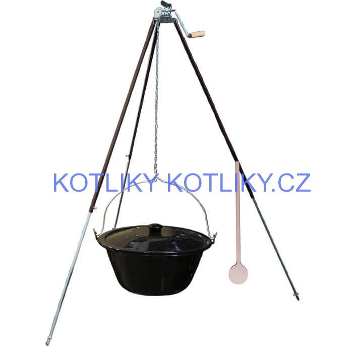 Smaltovaný kotlík 16 L (1,2 mm) + teleskopická trojnožka s pojistnou kladkou + poklice