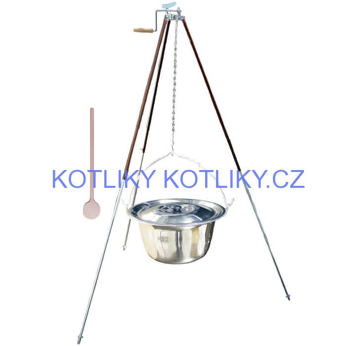 Nerezový kotlík 20 L (1,2 mm) + teleskopická trojnožka s pojistnou kladkou + poklice