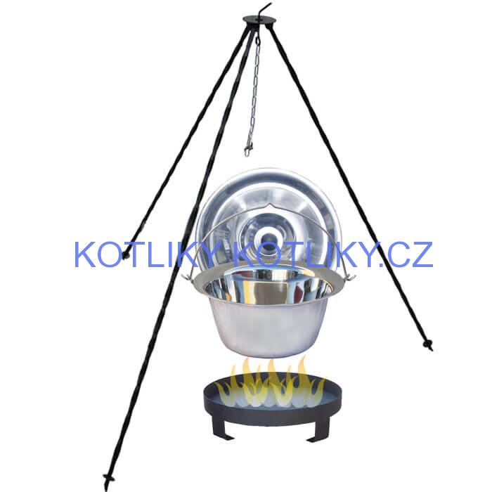 Nerezový kotlík 14 L (0,8 mm) + Ohnisko + stojan 1,2 m