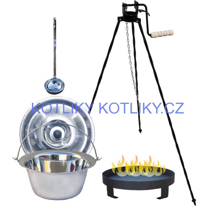 Nerezový kotlík 22 L (0,8 mm) + Ohniště + stojan s kladkou VAR
