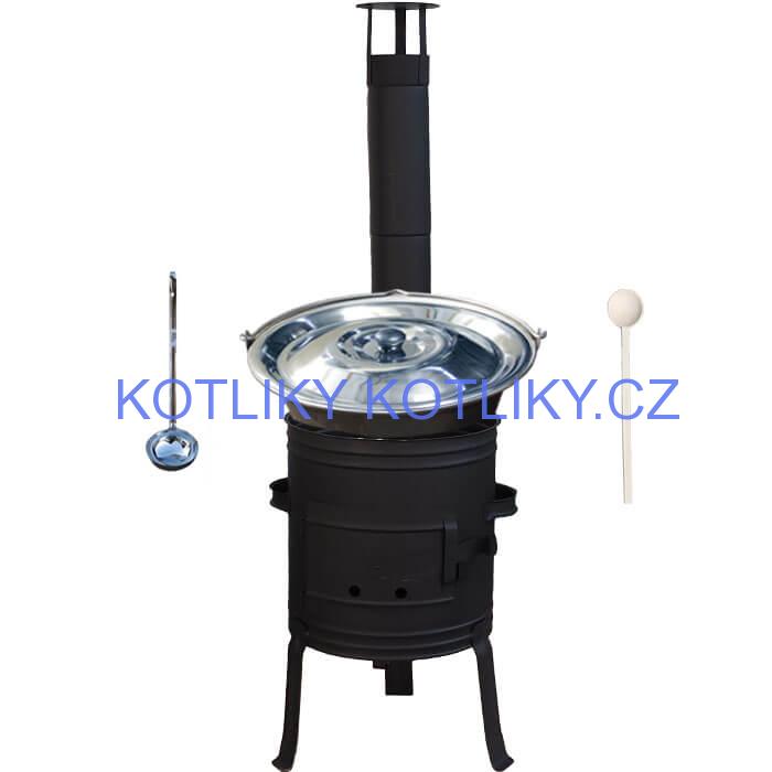 Nerezový kotlík 10 L (1,5 mm) + nízká žáruvzdorná kotlina 33 cm PLUS 700 + vařečka a naběračka