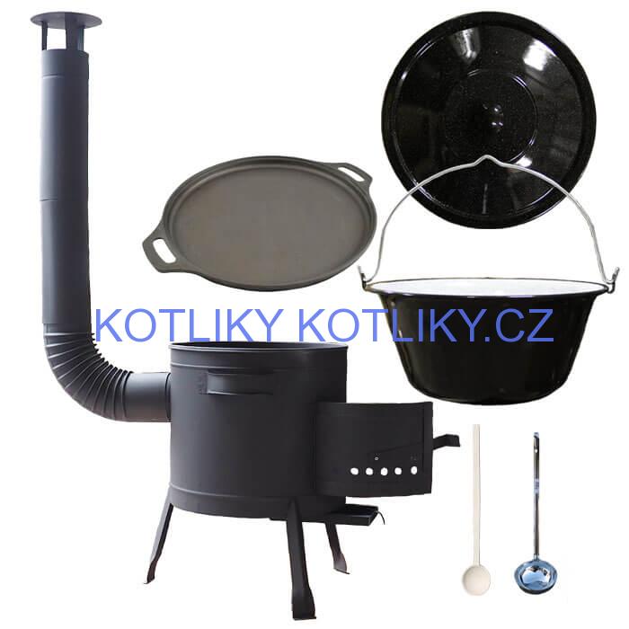 Smaltovaný kotlík 20 L (1,2 mm) + Litinová pánev 43 cm + žáruvzdorná kotlina 42 PLUS 600