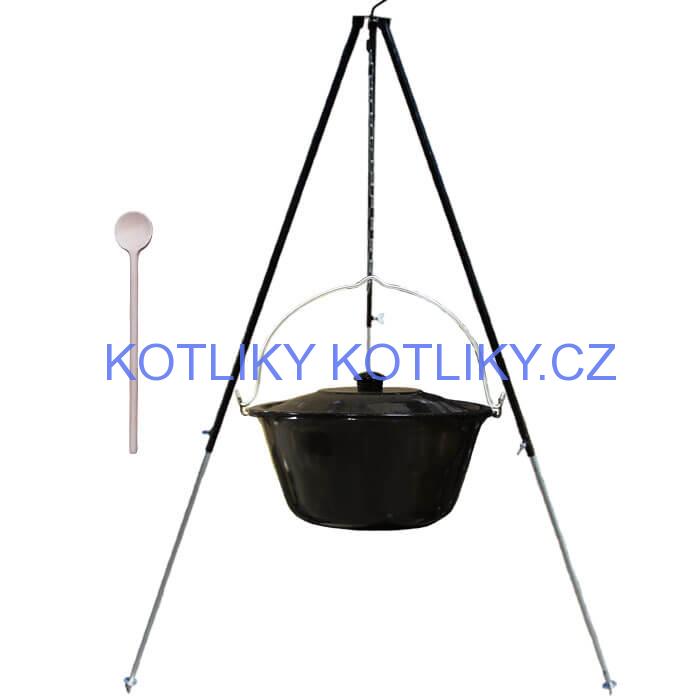 Smaltovaný kotlík 40 L + poklice + teleskopicka trojnožka 1,7 m