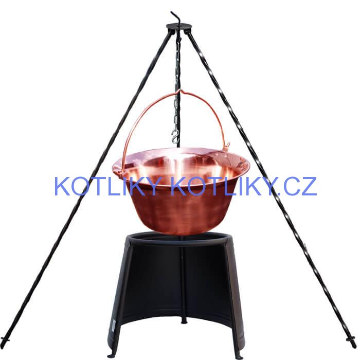 Měděný kotlík 14 L (1,2 mm) + chránič plamene 37 cm + trojnožka 1,2 m