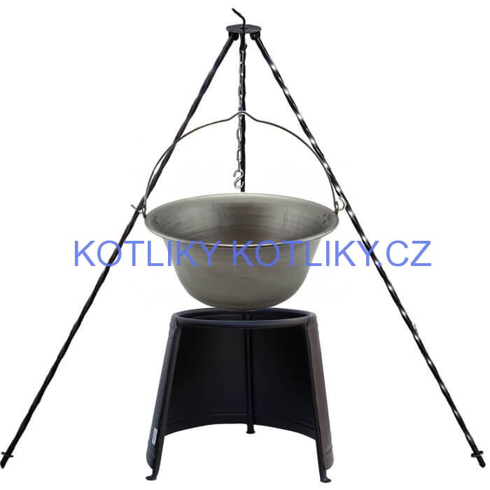 Železný kotlík 10 L (0,75 mm) + chránič plamene 37 cm + trojnožka 1,2 m