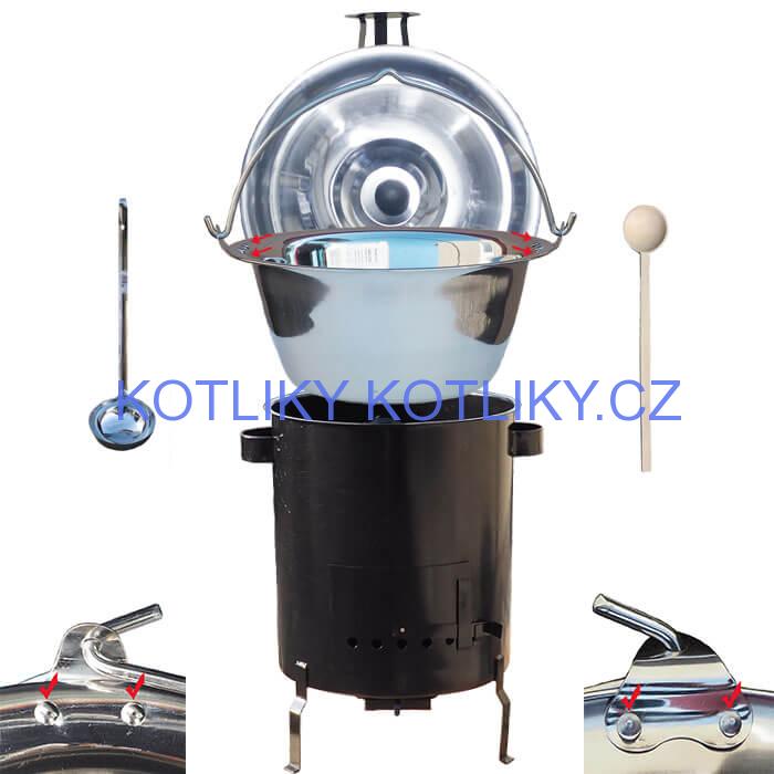 Nerezový kotlík 30 L (0,8 mm) zesílený s nýty + hrubostěnná (1,5 mm) kovová kotlina 45 STRONG