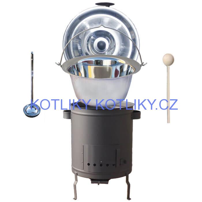 Nerezový kotlík 14 L (0,8 mm) + hrubostěnná (1,5 mm) a žáruvzdorná kotlina 36 PLUS 600