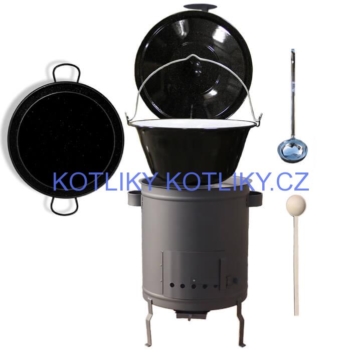 Smaltovaný kotlík 13 L (1,2 mm) + Paella pánev 38 cm + silnostěnná (1,5 mm) žáruvzdorná kotlina (1,5 mm) 36 PLUS 600