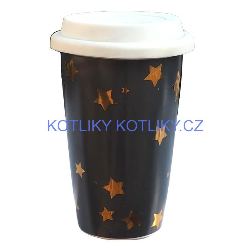 Keramický hrnek s víčkem - hnědý VÁNOCE