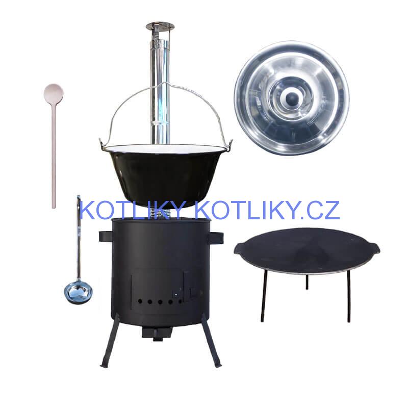 Smaltovaný kotlík 20 L + litinová pánev 45 cm + žáruvzdorná kotlina 42 cm PLUS 600