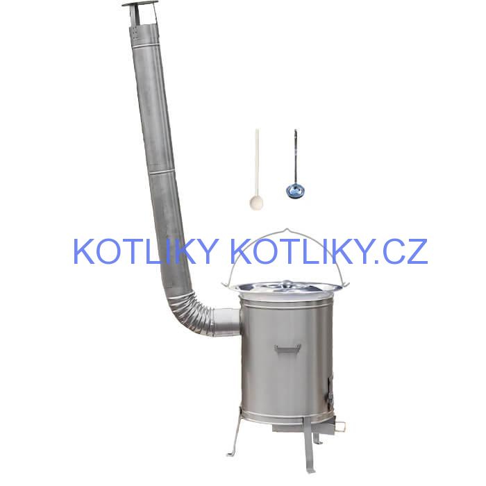 Nerezový kotlík 30 L (0,8 mm) zesílený s nýty + nerezová kotlina 45 cm LUX + vařečka a naběračka