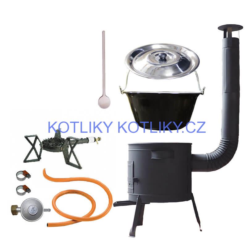 Smaltovaný kotlík (1,2 mm) 25 L + litinový hořák 5,5 kW + nízká kotlina 42 PLUS 600 + nerezová poklice INOX