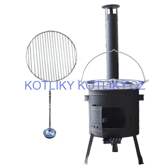 Nerezový kotlík 20 L (1,2 mm) INOX + Nerezový rošt 45 cm + nízká žáruvzdorná kotlina 42 cm PLUS 600