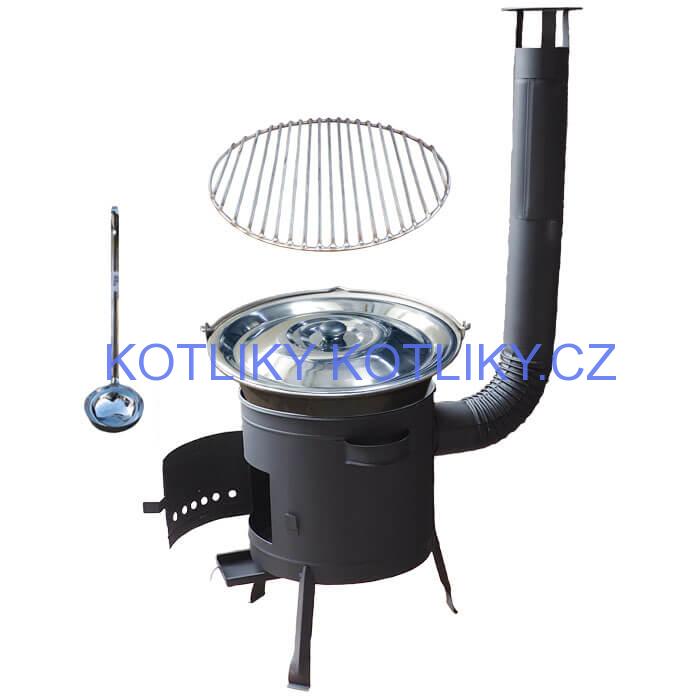 Nerezový kotlík 20 L (1,5 mm) + Nerezový rošt 45 cm + nízká žáruvzdorná kotlina 42 cm PLUS 600