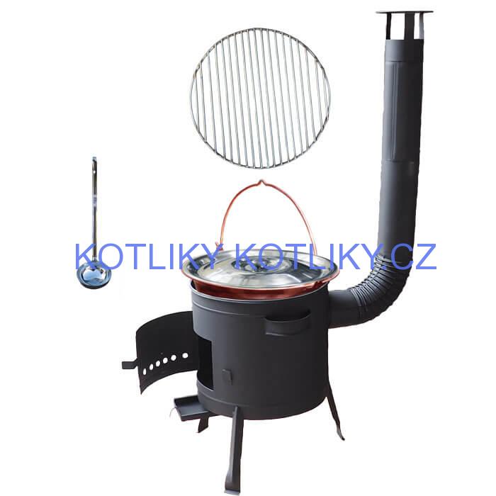 Měděný kotlík 20 L (1,2 mm) + Nerezový rošt 45 cm + nízká žáruvzdorná kotlina 42 cm PLUS 600