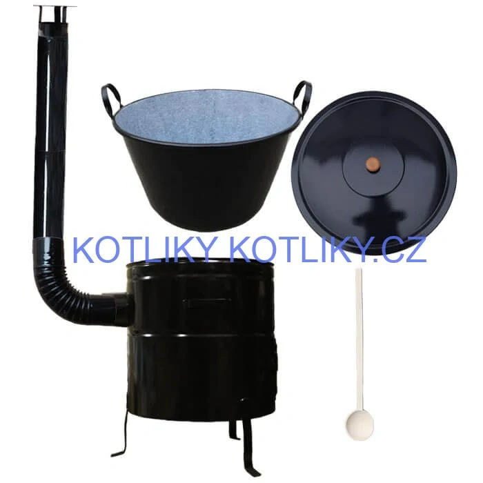 Zabijačkový smaltovaný kotel 70 L + kovová kotlina 56 cm + kouřovod