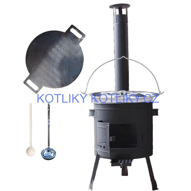 Nerezový kotlík 20 L (1,2 mm) INOX + železná pánev 44 cm UNI + kotlina 42 cm PLUS 600