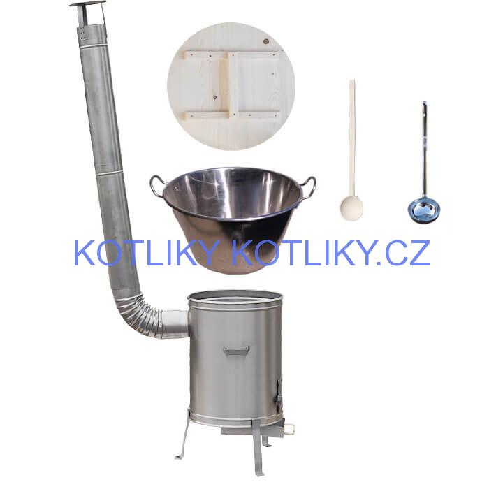 Zabijačkový nerezový kotel 100 L + nerezová kotlina 60 cm + naběračka a vařečka