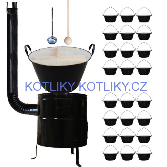 Smaltovaný kotel 100 L + servírovací kotlíky (24 ks) + vařečka a naběračka BIG PARTY