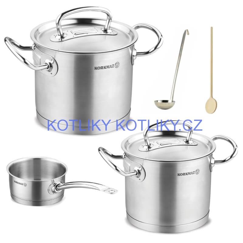 Sada nerezových hrnců s poklicí + rendlík 2 + 1 ks 5 L, 9 L, 1,5 L