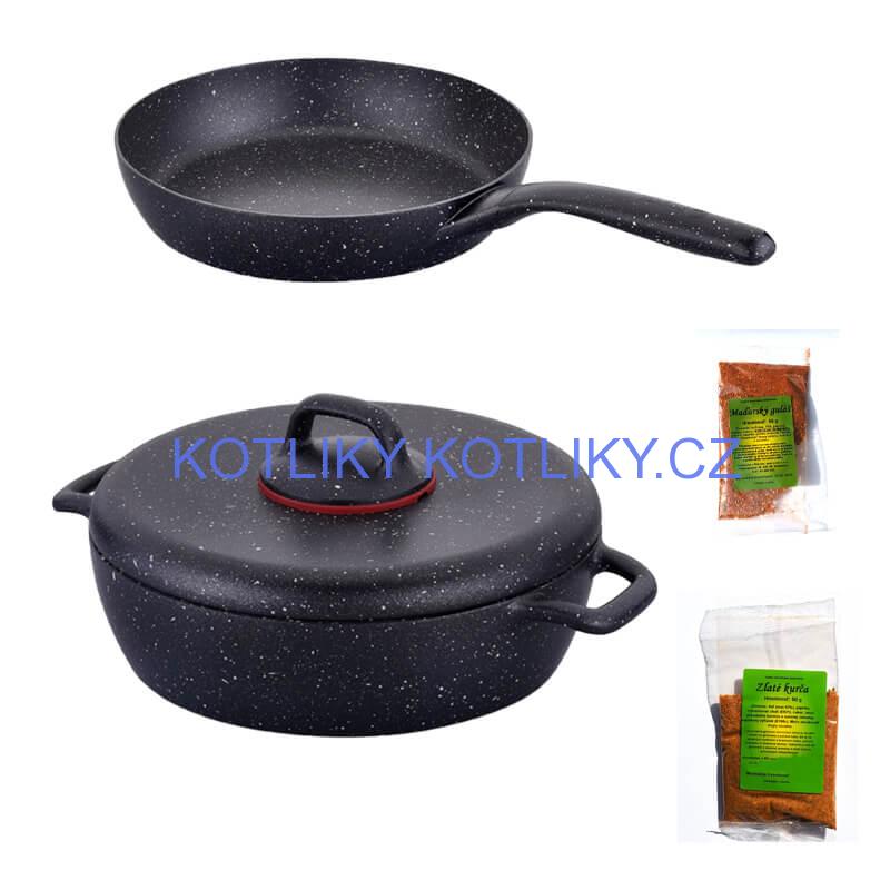 Hrnec s poklicí + pánev + pepř Classic Plus Volkanit