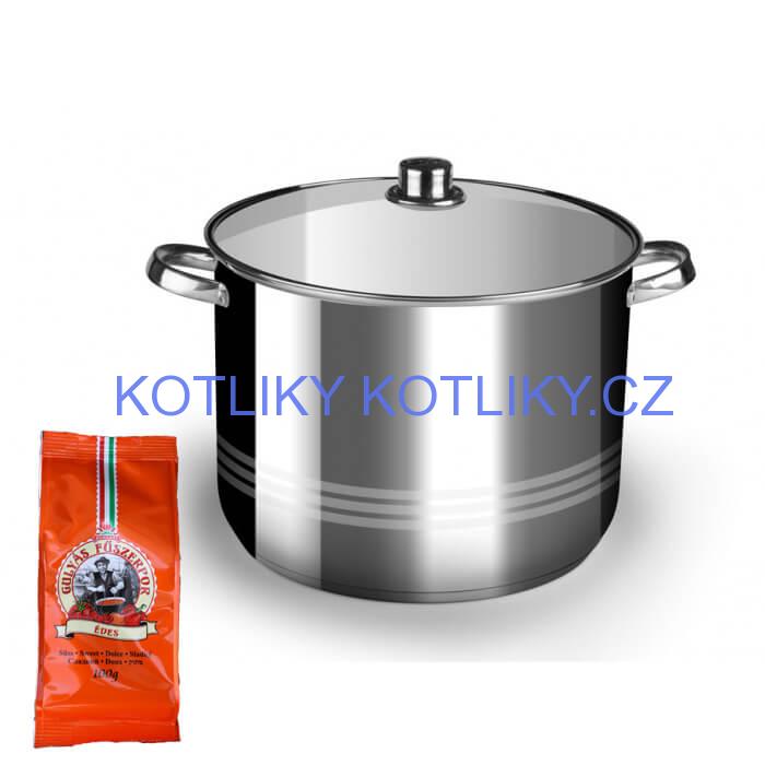 Nerezový hrnec 13 L + skleněná poklice + paprikový pepř na guláš - sladký 100 g