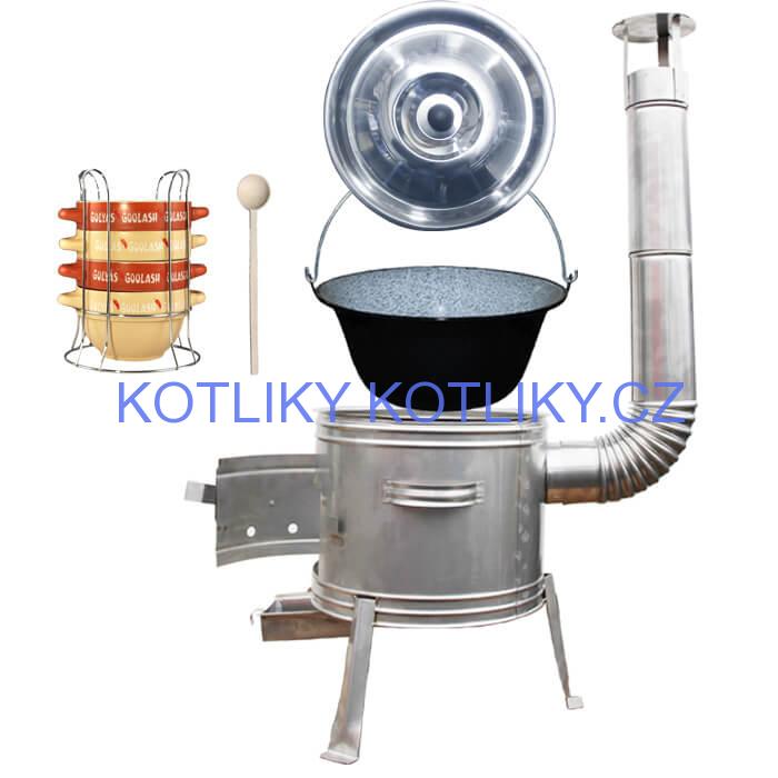 Smaltovaný kotlík 22 L (1,2 mm) + misky na guláš 4 ks + nerezová kotlina 42 cm TOPLUX