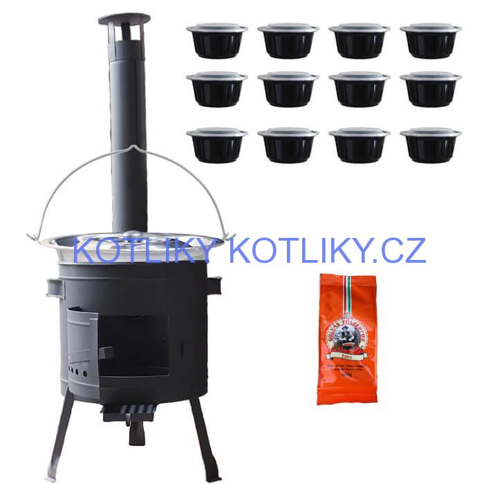 Nerezový kotlík 22 L (0,8 mm) + pepř na guláš 100 g + misky 12 ks + nízká žáruvzdorná kotlina (0,8 mm) 42 PLUS 600