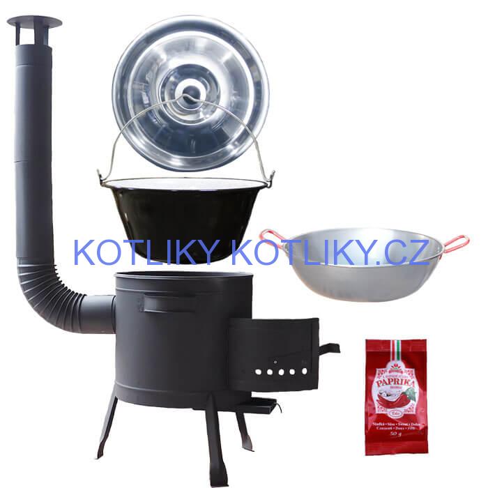 Smaltovaný kotlík 22 L + Pánev PAELLA (WOK) 45 cm + sladká paprika 50 g + nízká kotlina 42 PLUS 600