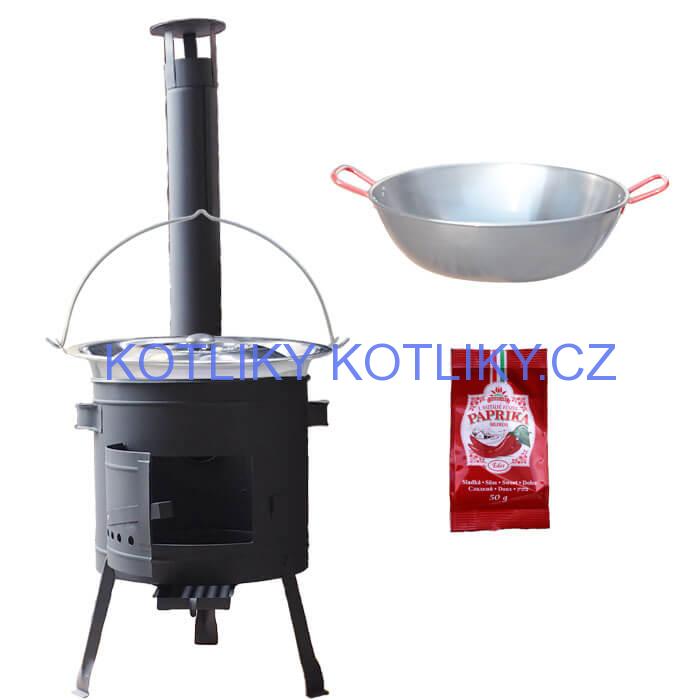 Nerezový kotlík 22 L (0,8 mm) INOX + Pánev PAELLA (WOK) 45 cm + sladká paprika 50 g + nízká kotlina 42 PLUS 600